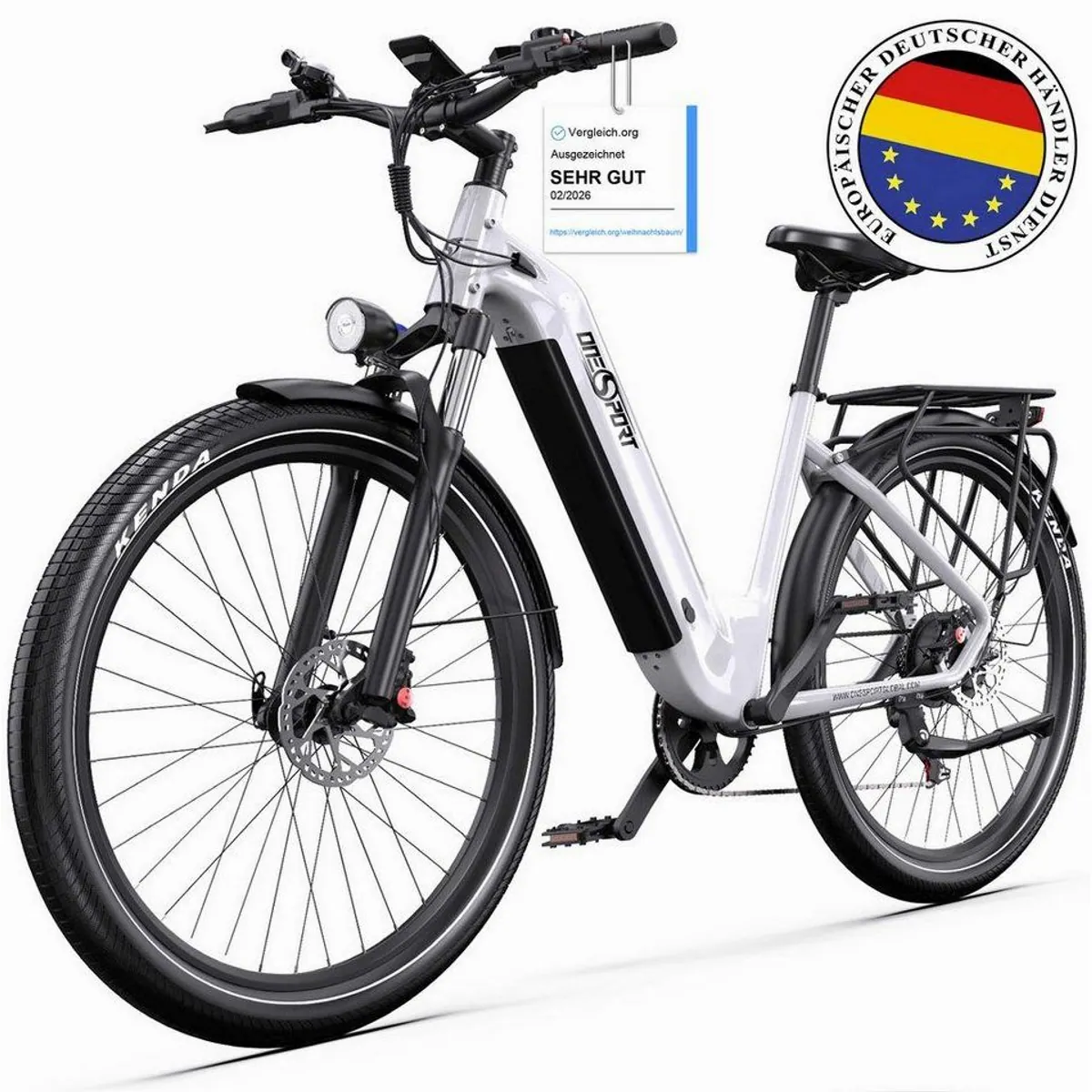 Vankel E-Bike Cityrad 28 Zoll, 655Wh Akku, 7-Gang Shimano — bis 120 km Reichweite, Heckmotor, hydraulische Bremsen