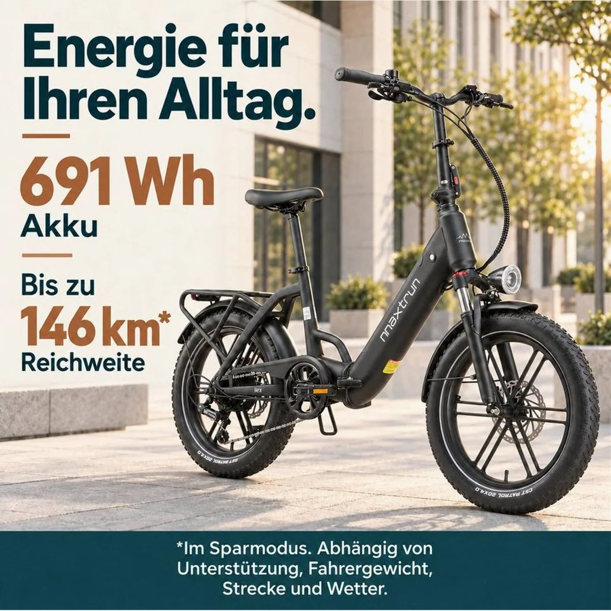 Vankel E-Faltrad, 250W Motor, 691Wh Akku, hydraulische Scheibenbremsen 5