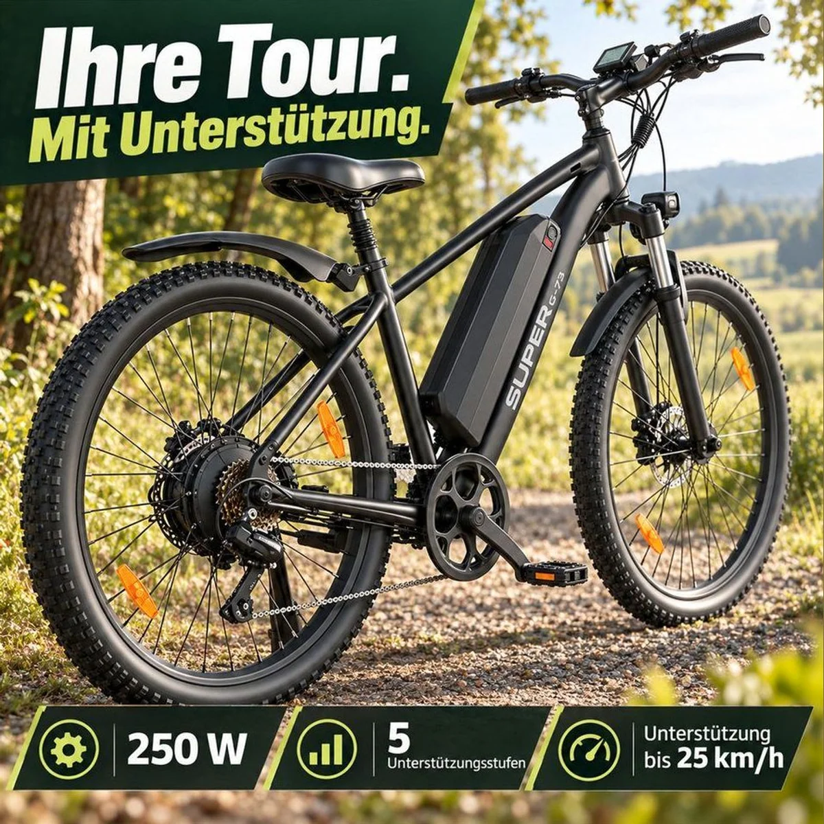Vankel G73 E-Mountainbike, 250W Motor, 624Wh Akku, Shimano 7-Gang 4