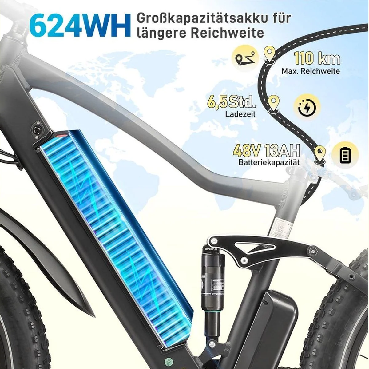 Vankel MX1 E-Bike, 250W Heckmotor, 100 km Reichweite, 7-Gang Shimano 5