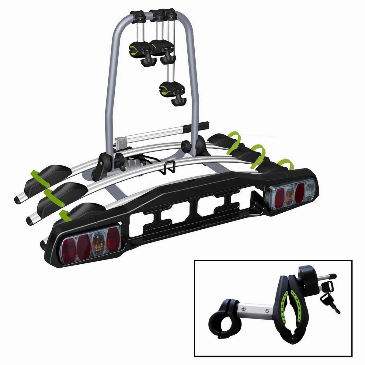 VDP Heckfahrradträger, klappbar für 3 Fahrräder, abschließbar, Quick-Lock-System