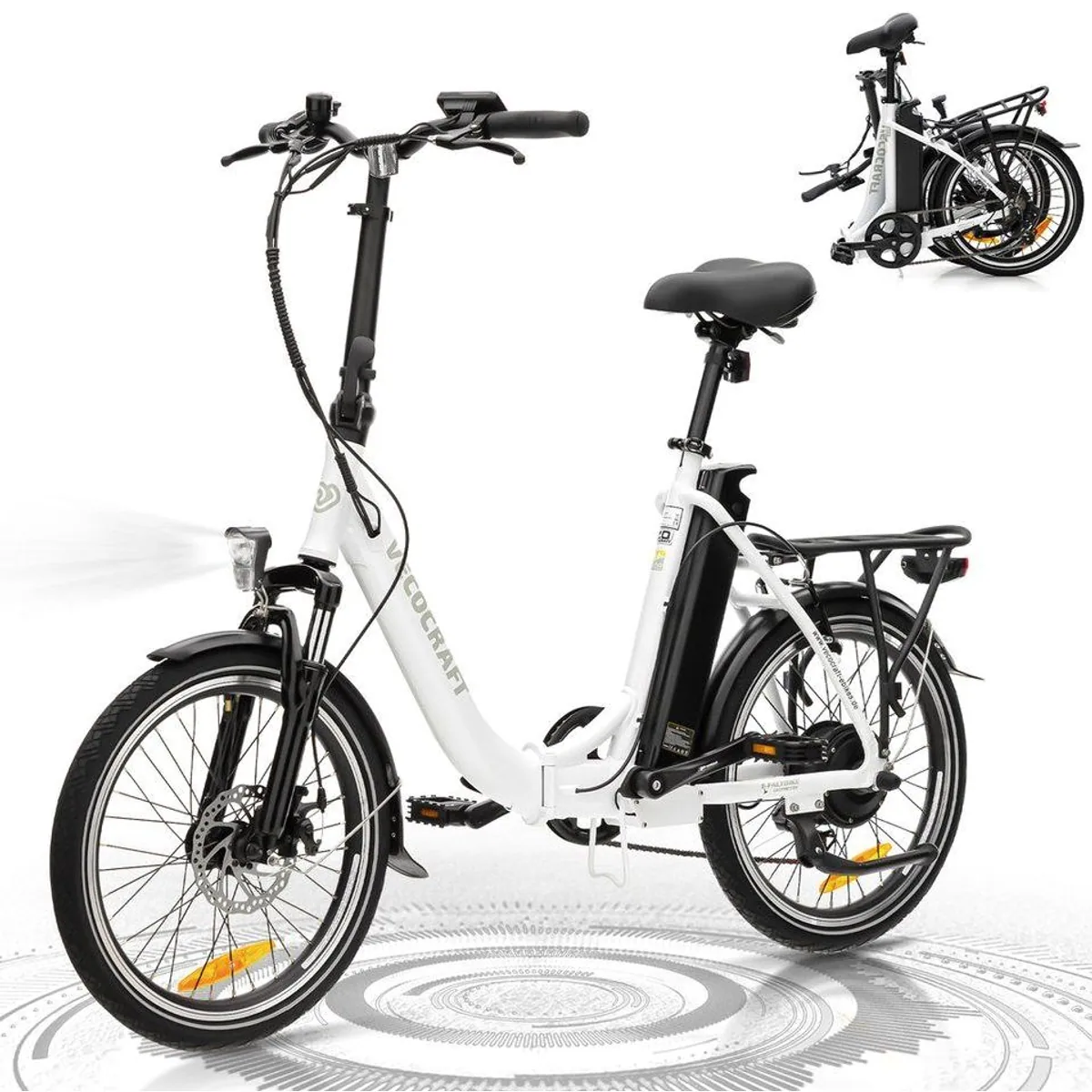 VECOCRAFT E-Bike Faltrad, 36V 13Ah, 100 km Reichweite, klappbar, Shimano 7-Gang