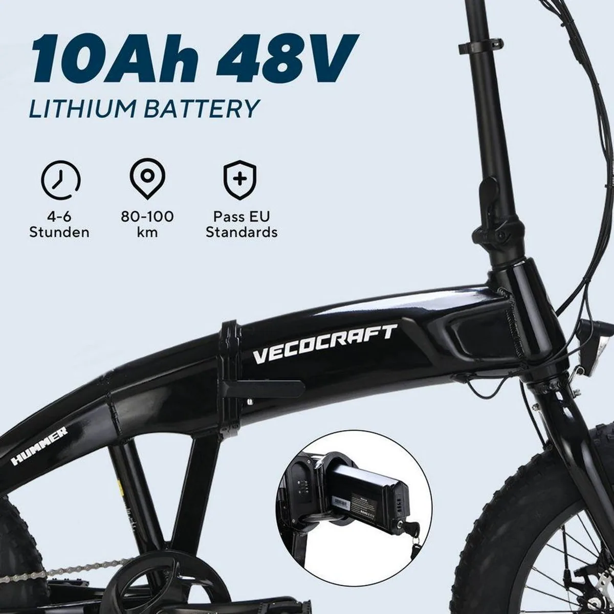 VECOCRAFT E-Bike Klapprad, leistungsstarker 48V Motor, Shimano 7-Gang, 100 km Reichweite 2