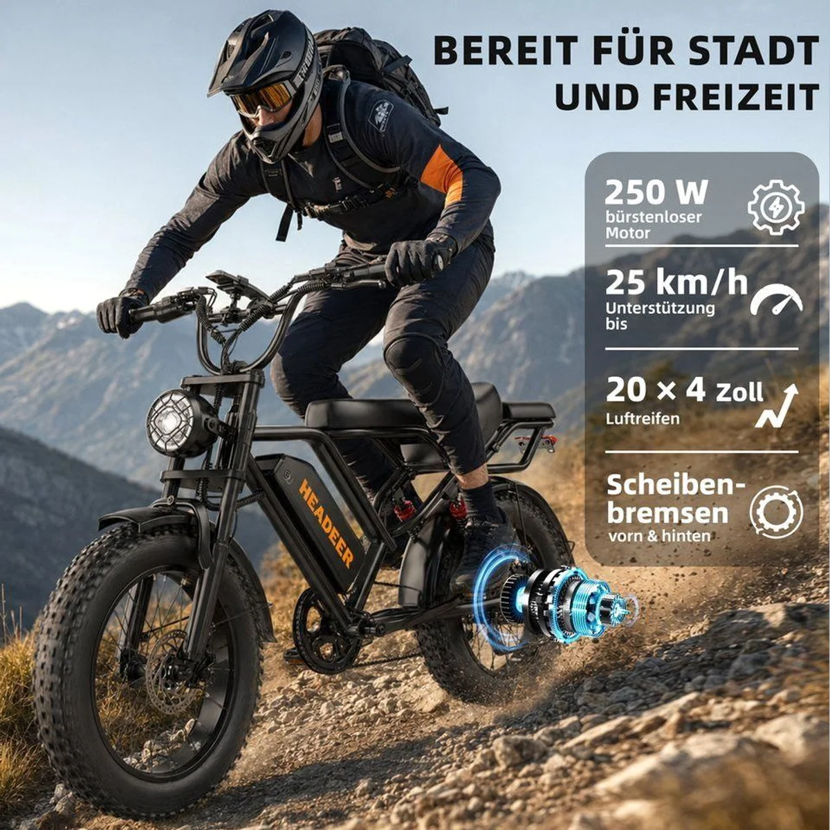 WHEELYOU E-Fatbike bk20, 250W Motor, 960Wh Akku, 20 Zoll Reifen, Vollfederung 3