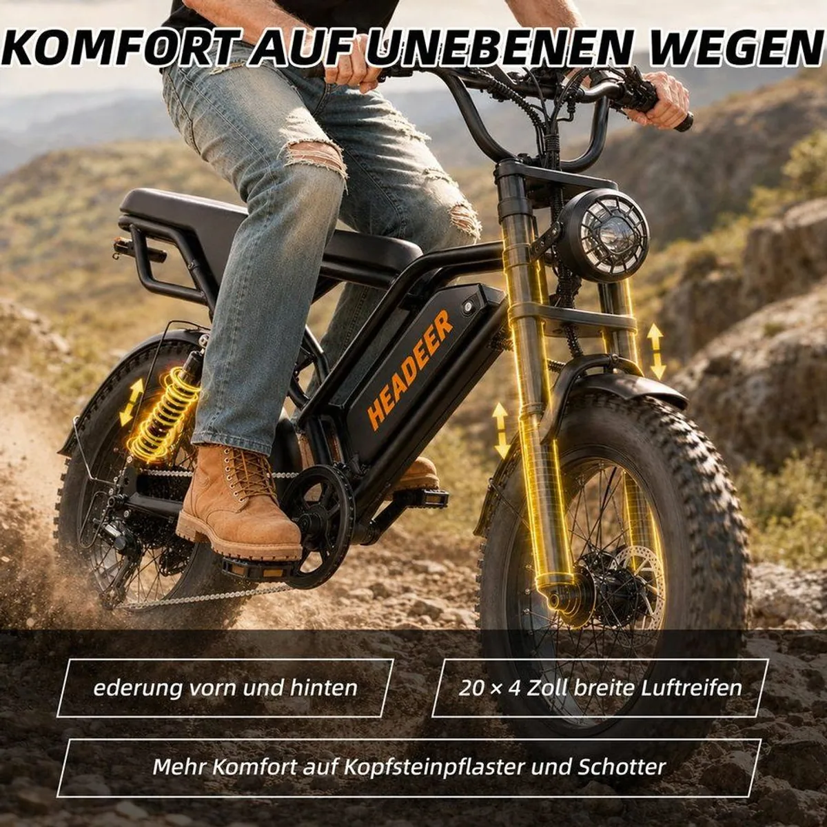 WHEELYOU E-Fatbike bk20, 250W Motor, 960Wh Akku, 20 Zoll Reifen, Vollfederung 5