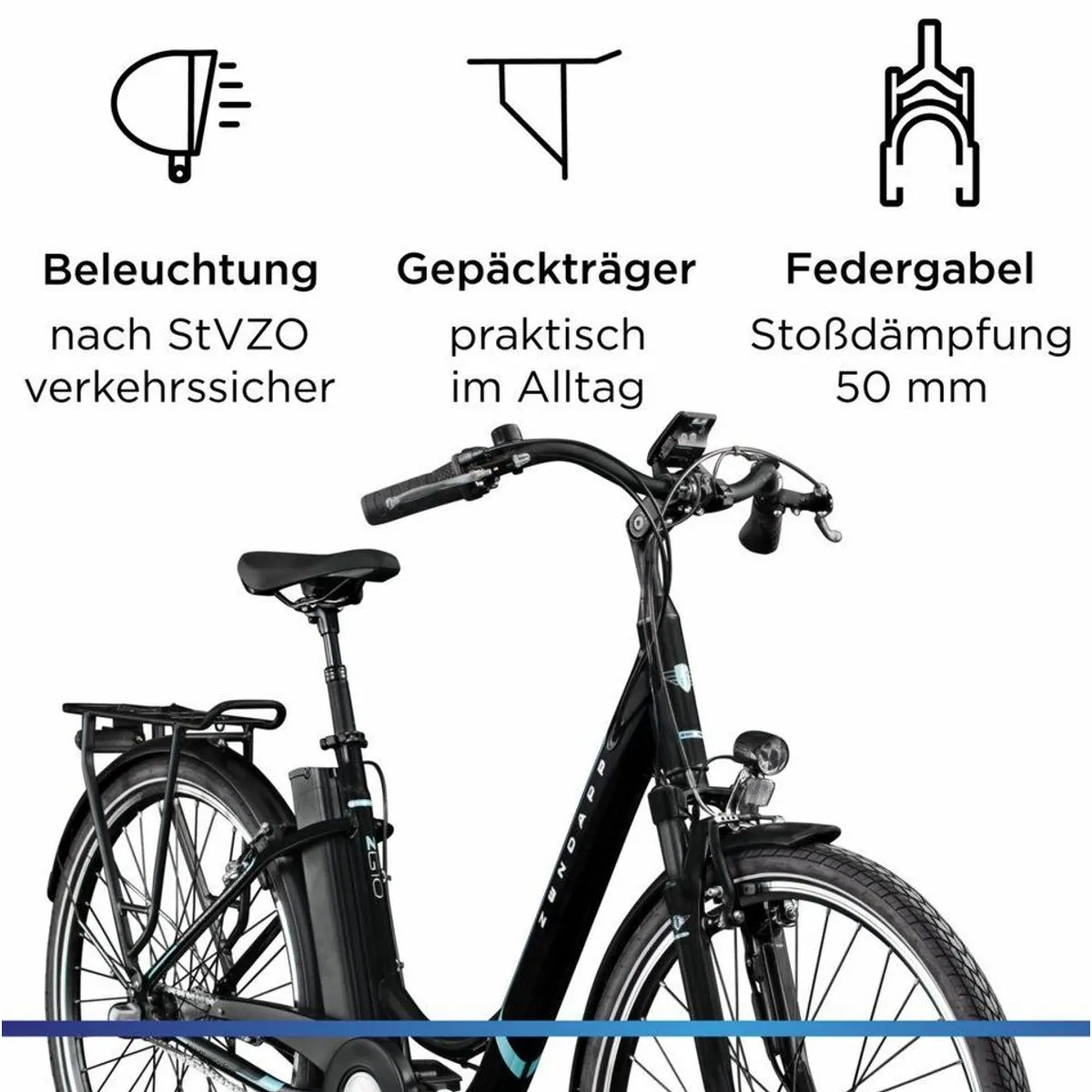 Zündapp Z510 E-Bike Cityrad, 3-Gang Nabenschaltung, 531 Wh Akku, Retro-Design 3